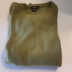 Eddie Bauer Vintage Look Olive Green Crewneck Rib-Knit Long Sleeve Sweater